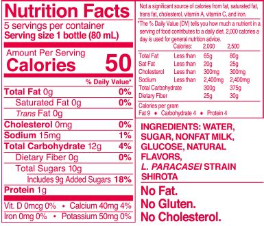Yakult product information and nutrition facts .